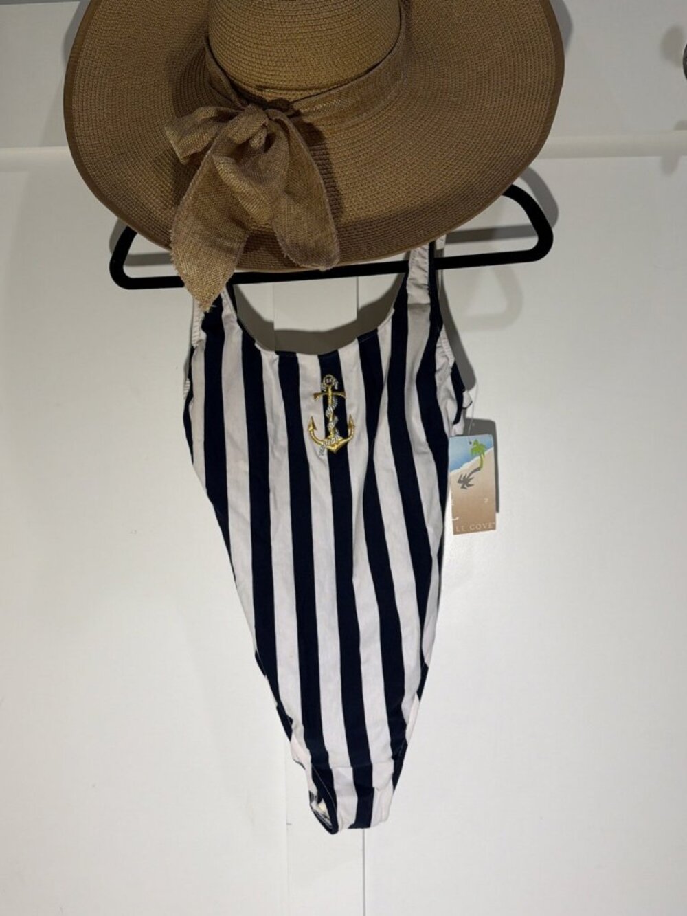 Vintage Le Cove NWT Womens One Piece Swimsuit Size 14 Nautical Stripe Anchor 90s - Picture 1 of 11